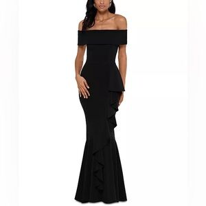 Betsy & Adam Off the Shoulder Mermaid Gown, Dark Navy